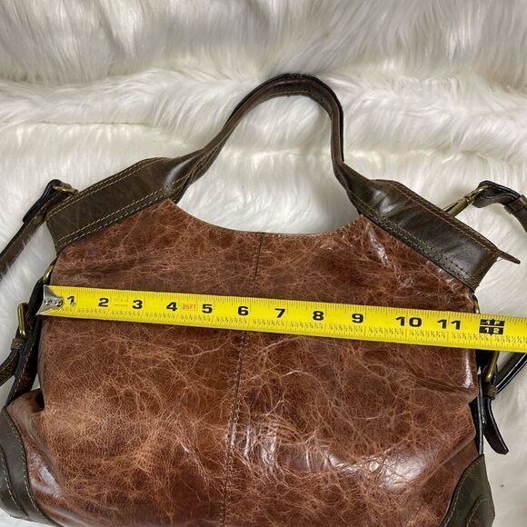Nino Bossi distress two tone brown leather medium Satchel/ shoulder bag - Picture 10 of 13